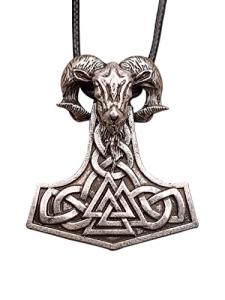 Viking Mjolnir Necklace with Goat Head Pendant