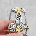 Viking Thor Hammer Necklace with Vegvisir Pendant