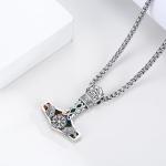 Viking Thor Hammer Necklace with Black Opal