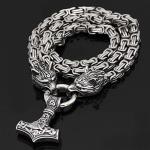 Stainless Steel Viking Wolf Head Necklace with Valknut