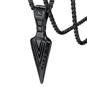 Viking Spear Head Pendant Necklace with Valknut Charm