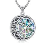 Viking Compass Valknut Necklace with Abalone Shell