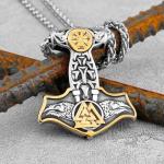 Viking Thor Hammer Necklace with Vegvisir Pendant