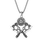 Viking Runes Valknut Axe Pendant Necklace for Men