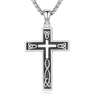 Celtic Cross Necklace with Valknut and Runes