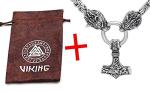 Stainless Steel Viking Wolf Head Necklace with Valknut