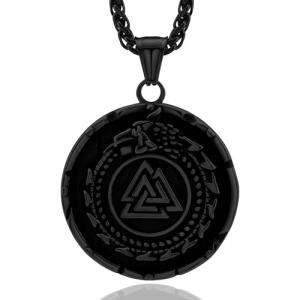 Men's Viking Necklace with Valknut and Dragon Pendant