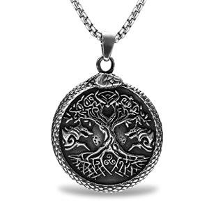 Viking Valknut Yggdrasil Wolf Pendant Necklace