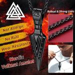 Viking Spear Head Pendant Necklace with Valknut Charm