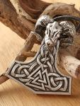 Viking Mjolnir Necklace with Goat Head Pendant