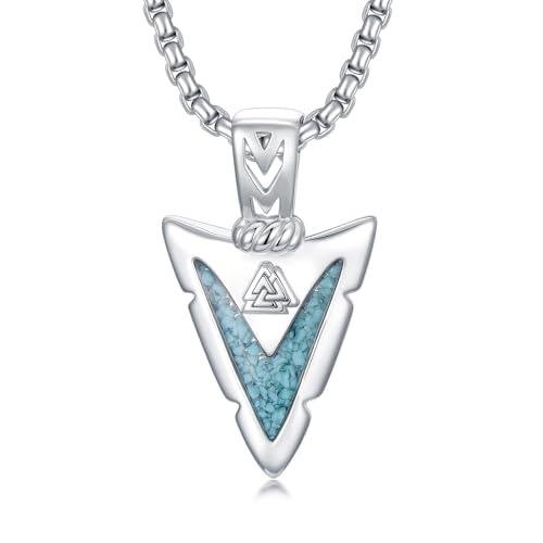 Turquoise Arrowhead Valknut Necklace in Silver
