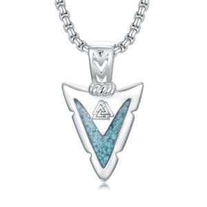 Turquoise Arrowhead Valknut Necklace in Silver