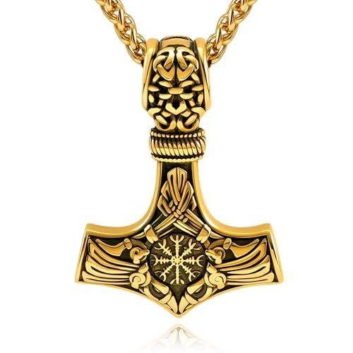 18K Gold Plated Mjolnir Pendant Necklace for Men