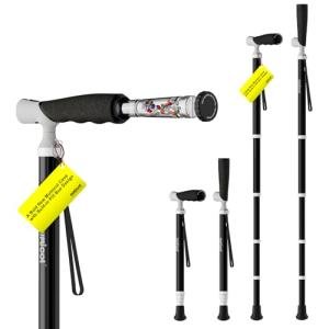 Adjustable Folding Canes with Pill Box - Black