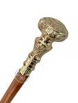 Vintage Brass Handle Folding Walking Stick Cane