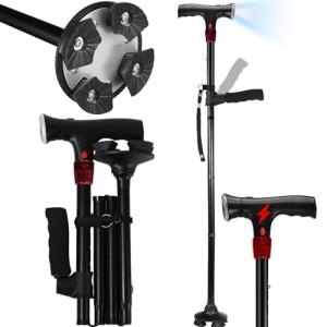 Foldable Walking Cane with Alarm and LED Light