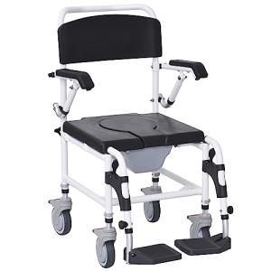 HOMCOM Rolling Shower Commode Wheelchair with Bucket