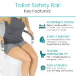 Adjustable Toilet Safety Rail with Padded Handgrip