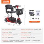 VEVOR Folding 3-Wheel Mobility Scooter for Seniors