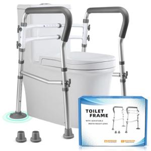 Adjustable Toilet Safety Rails with Foldable Handles