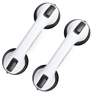 Grab Bars for Bathtubs and Showers, 2 Pack Shower Handle 12 Inch Strong Suction Shower Bar, Safety Bars for Shower Chair, Bathroom Grab Bar for Senior Black White