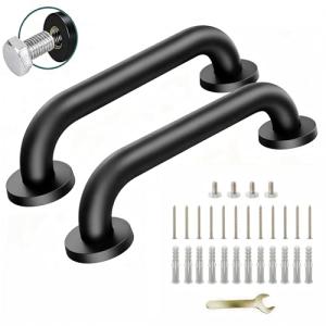 12 Inch Black Stainless Steel Handrail, Safety Grab Bars for Wall, Handicap Grab Bars for Bathroom, Shower, Toilet, RV Handrail, Hand Rails for Indoor Stairs, Stair Railing Indoor & Outdoor (2 Pack)