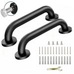 12 Inch Black Stainless Steel Handrail, Safety Grab Bars for Wall, Handicap Grab Bars for Bathroom, Shower, Toilet, RV Handrail, Hand Rails for Indoor Stairs, Stair Railing Indoor & Outdoor (2 Pack)