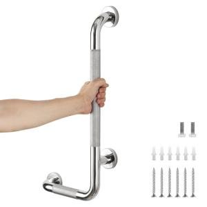 L-Shaped Grab Bars for Shower, 24x12 Inch Stainless Steel Grab Bars for Elderly for Wall Mount, Anti-Slip Knurled Grip Bathroom Safety Rail, Left