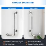 L-Shaped Grab Bars for Shower, 24x12 Inch Stainless Steel Grab Bars for Elderly for Wall Mount, Anti-Slip Knurled Grip Bathroom Safety Rail, Left