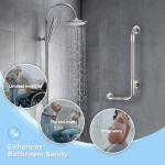 L-Shaped Grab Bars for Shower, 24x12 Inch Stainless Steel Grab Bars for Elderly for Wall Mount, Anti-Slip Knurled Grip Bathroom Safety Rail, Left