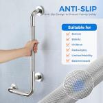 L-Shaped Grab Bars for Shower, 24x12 Inch Stainless Steel Grab Bars for Elderly for Wall Mount, Anti-Slip Knurled Grip Bathroom Safety Rail, Left