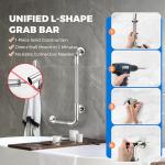 L-Shaped Grab Bars for Shower, 24x12 Inch Stainless Steel Grab Bars for Elderly for Wall Mount, Anti-Slip Knurled Grip Bathroom Safety Rail, Left
