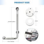 L-Shaped Grab Bars for Shower, 24x12 Inch Stainless Steel Grab Bars for Elderly for Wall Mount, Anti-Slip Knurled Grip Bathroom Safety Rail, Left
