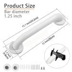 Rackickyer Shower Grab Bar, 2 Pack 12 Inch White Bathroom Grab Bar, 1.25" Diameter 304 Stainless Steel Anti-Slip Grab Bars for Bathtubs and Showers, Handicap Shower Grab Bar for Seniors Elderly