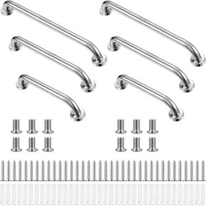 Therwen 6 Pack Grab Bars for Bathtubs and Showers Shower Grab Bars for Seniors Stainless Steel Bathroom Handicap for Elderly for Wall Shower Handle Assist Device (12 Inch,18 Inch,24 Inch,Silver)
