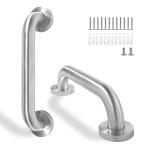 Rackickyer Shower Grab Bar, 2 Pack 12 Inch Brushed Nickel Bathroom Safety Bar, 1.25" Diameter 304 Stainless Steel Grab Bars for Bathtubs and Showers, Handicap Shower Grab Bar for Seniors Elderly