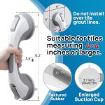 LEVERLOC Grab Bars for Bathtubs and Showers 2 Pack Suction Grab Bar, Heavy Duty 12 Inch Shower Handle Removable Bath Handrails for Seniors and Elderly, Bathroom Safety Grip No Drilling Waterproof Grey