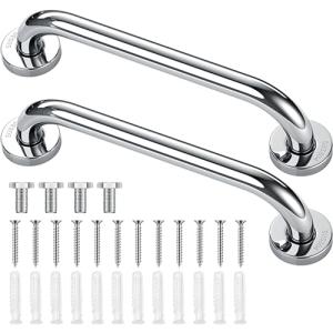 Blulu 2 Set Shower Grab Bar Stainless Steel Bathroom Grab Bar Handle Anti Slip Heavy Duty Bathtub Handle Support Balance Hand Rails for Bathroom Elderly Handicap Senior Pregnant (9 Inch)