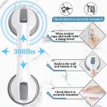 Shower Handle 1 Pack Grab Bars for Bathtubs & Showers, 12 inch Grab Bars for Bathroom with Strong Hold Suction Cup, Balance Bar Safety Hand Rail for Injury, Senior, Elderly Grey