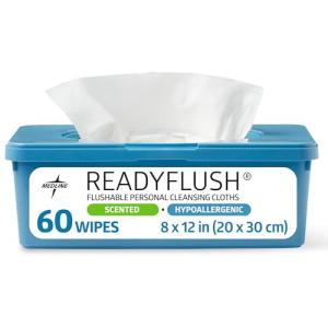 Medline ReadyFlush Flushable Wipes (60 Wipes per Tub), Scented, Biodegradable Flushable Incontinence Wet Wipes for Adults with Aloe, Hypoallergenic & pH-Balanced Personal Cleansing Cloths