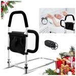 Bed Rails for Elderly Adults Safety-Bed Assist Rail with Double Grab Bars & Fall Prevention Guard & Storage Pocket Fits King, Queen, Full, Twin, Support Up to 300lbs,Height 25.6'' (Double Grab Bars)