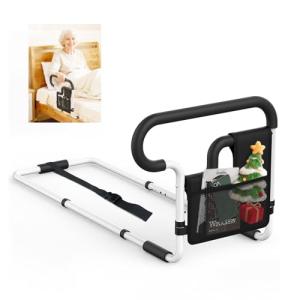 Cuzieey Bed Rails for Elderly Adults Safety: Adjustable Bedside Assist Bar for Seniors - Side Bed Railing Handle Support Guard - Bedrails Slides Under Mattress Fit King Size Queen Full Twin Beds