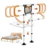 Zelvia Bed Rails for Elderly Adults Safety with Motion Light & Storage Pouch - Retractable & Foldable Bed Handrails Assist Bedrails for Seniors, Surgery Patients & Handicap-White&Orange