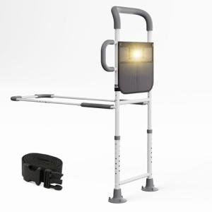 HOMEAL Bed Rails for Elderly Adults Safety, ASTM Approved Adjustable Bedside Assist Rail for Seniors with Sensor Light, Non-Slip Ergonomic Handle & Support Bar, 350lb Tested, Fixing Strap (Grey)