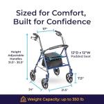 Drive Medical 4 Wheel Rollator Walker with Seat