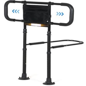 Bed Rails for Elderly Adults Safety - Elderly Assistance Products, Bedrails for Rlderly Adults Grab Bar Bed Handrails, Bed Rail with Pocket, Motion Sensor Light Fits King, Queen, Full, Twin (Black)