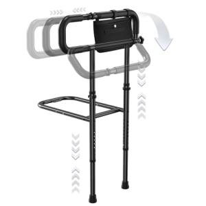 Fasjloctavty Foldable Bed Safety Rail for Elderly, Adjustable Height Bed Assist Handle with Extendable Armrest, Bedrails with Storage Pouch, Bed Rails for Queen King Single Beds (with Legs)