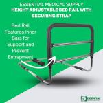 Essential Medical Supply Height Adjustable Hand Bed Rail with Attached Securing Strap for Greater Stability and Safety for Adults, Seniors and The Elderly - Designed for Any Width Mattress