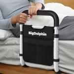 BigDolphin Bed Rails for Elderly Adults Safety 2026 Upgrade - ASTM Compliant Adjustable Bed Cane with Non-Slip Ergonomic Handle & Storage Pocket, Bed Railings for Seniors Support 350 LBS, Tool-Free