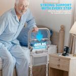 inkolelo Bed Rails for Elderly Adults Safety Foldable Bed Side Assist Rail for Seniors with Motion Sensor Light & Storage Pocket, Adjustable Height Bedrails for Queen King Full Size Bed, 400 Lbs